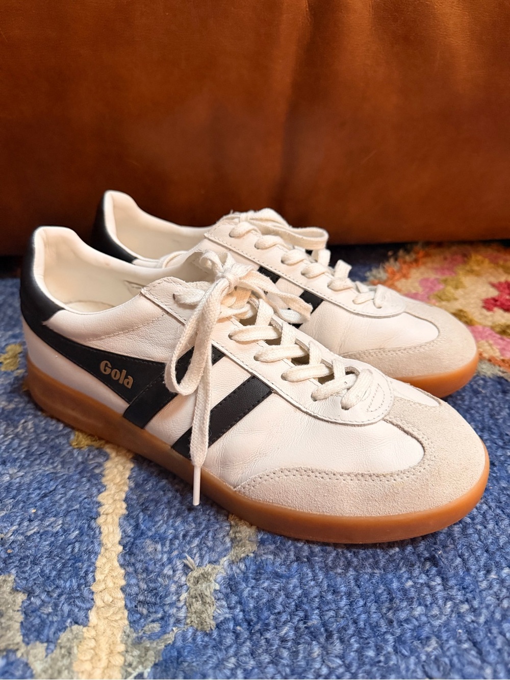 Gola Cyclone Leather Sneaker White Black Gum Trainers Shoes Men's 9